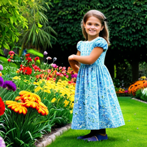 Home 8 **
"A young girl, fully clothed in a modest dress, is playing in a vibrant garden filled with colorful flowers, safe for work, appropriate content, professional photography, perfect anatomy, natural pose, well-formed hands, family-friendly."
**