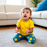 유아기 문제 행동 해결법 - Tantrum Time**
A young child, maybe 3 years old, fully clothed in play clothes, is having a tantrum...