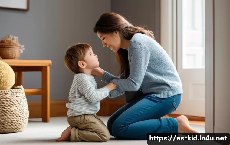 영유아 정서 조절 지도 - **Prompt 1: Empathetic Connection**
"A cozy indoor scene bathed in warm, soft light. A five-year...