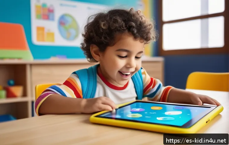 유아기 인공지능 교육 - A young Hispanic child, wearing colorful casual clothes and a diaper, is joyfully interacting with a...